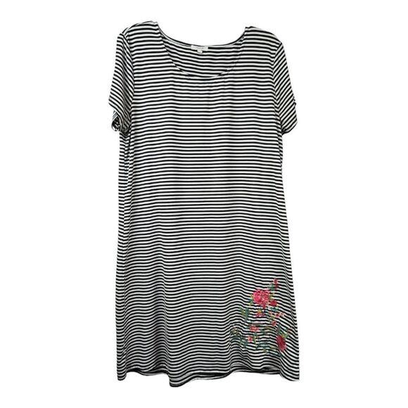 Maurices Striped T-shirt Dress Floral Embroidery Jersey Knit Shift A-Line Casual - Picture 12 of 13